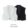 Kaslead New Arrival Women's Fashion Style Stylish Simple and Versatile Flip Trim Short Vest 1478124