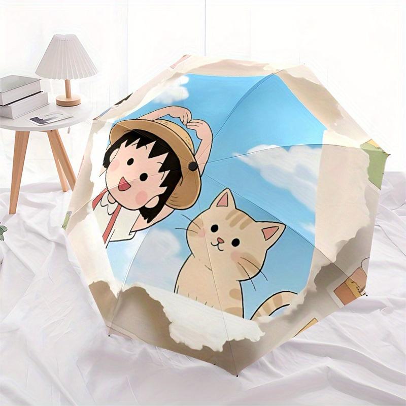 1pc Chibi Maruko-chan Cat Automatic Folding Umbrella - Lightweight, Retractable Design with 8-Rib Durability, Perfect for Outdoor45
