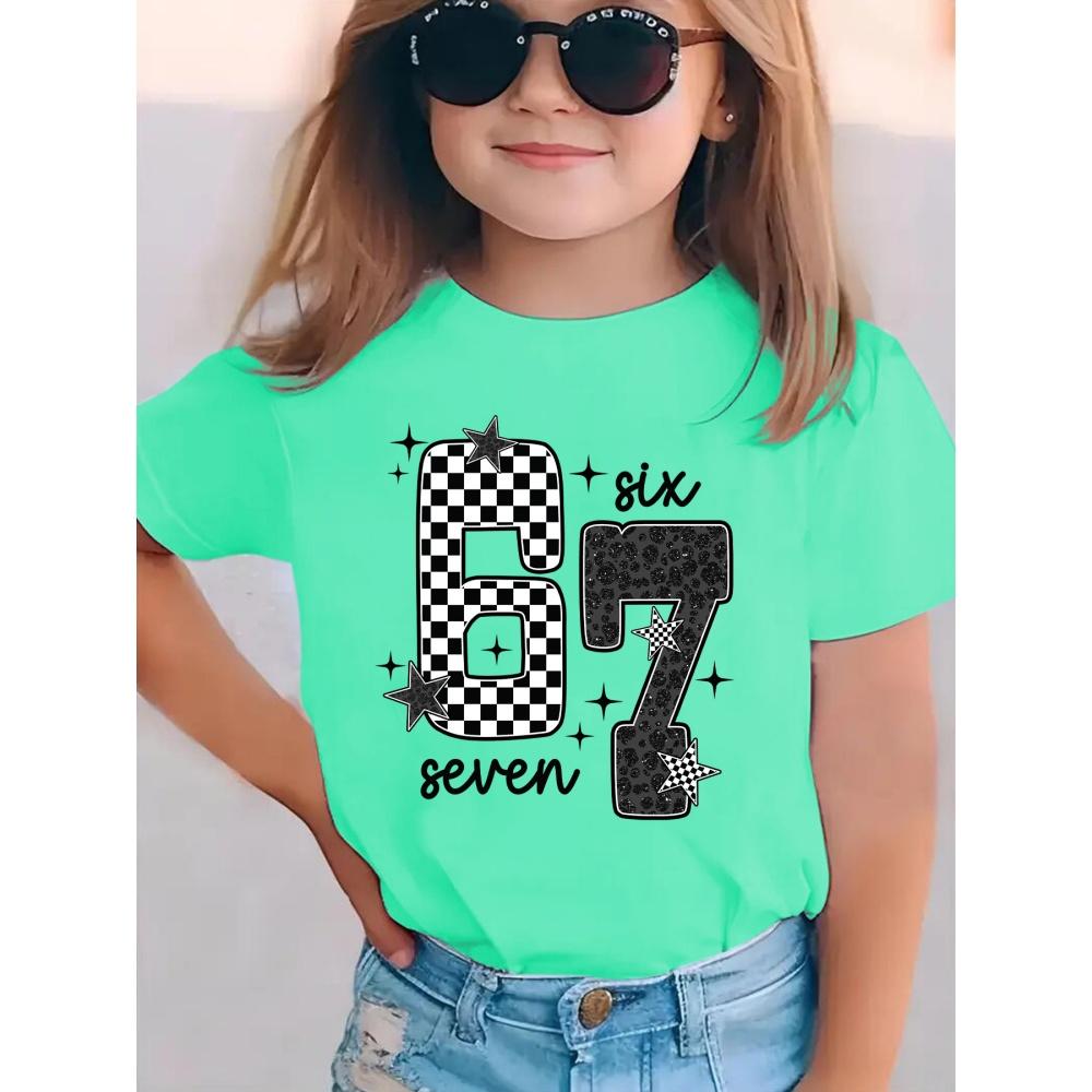 Детская футболка с принтом 6 7 лет, с коротким рукавом, круглым вырезом, повседневный топ, футболки, летняя, удобная, модная одежда для девочек и мальчиков
