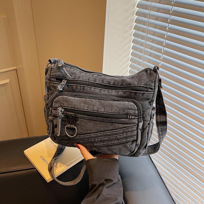 Retro denim bag women's 2025 new fashion commuter tote bag casual simple large capacity shoulder crossbody