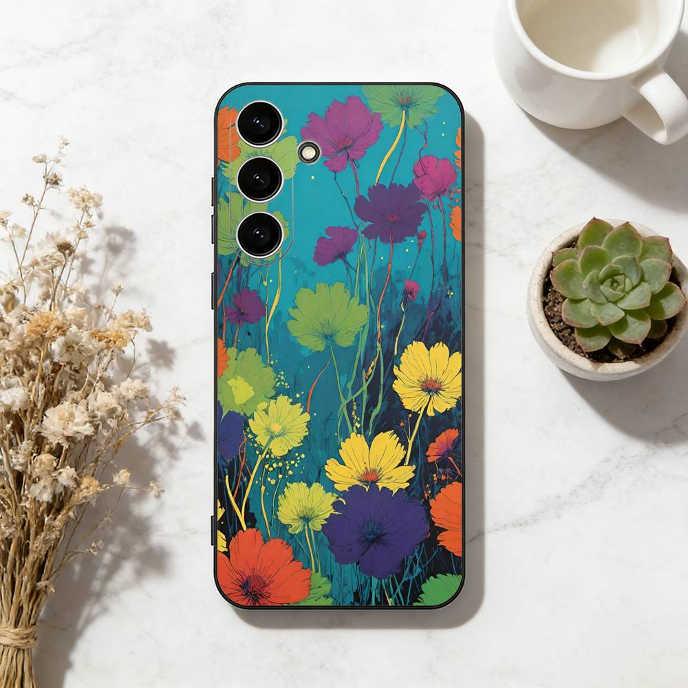 Яркий Цветочный Чехол Для Телефона Для Samsung Galaxy A73,A72,A71,A70,A53,A52,A51,Других Мягкий Черный Чехол
