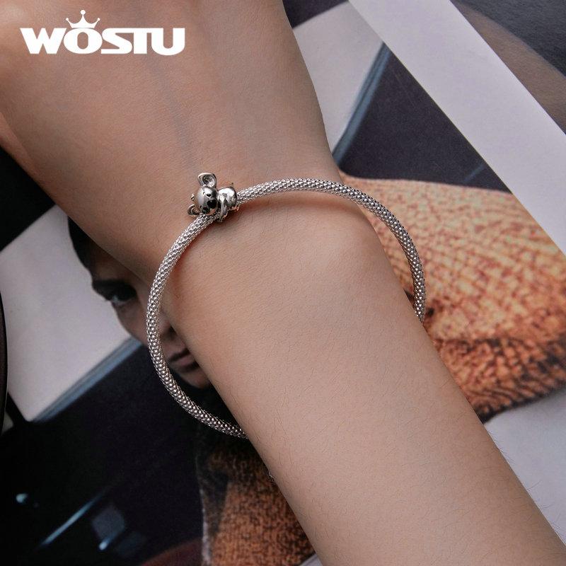 WOSTU 925 Sterling Silver Lovely Sloth Koala Beads Rabbit Cat Animal Charms Fit Original Bracelet DIY Necklace Jewelry Making
