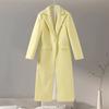 Модное желтое шерстяное длинное пальто для женщин, утолщенное, теплое, свободное, с лацканами, с длинным рукавом, на одной пуговице, однотонное пальто 2024 года, осень-зима, элегантная ветровка