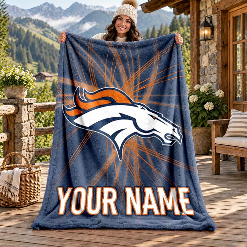 Denver Broncos Custom Name Flannel Blanket Personalized Soft Warm Plush Throw Blanket Customized Gift for Family Friends