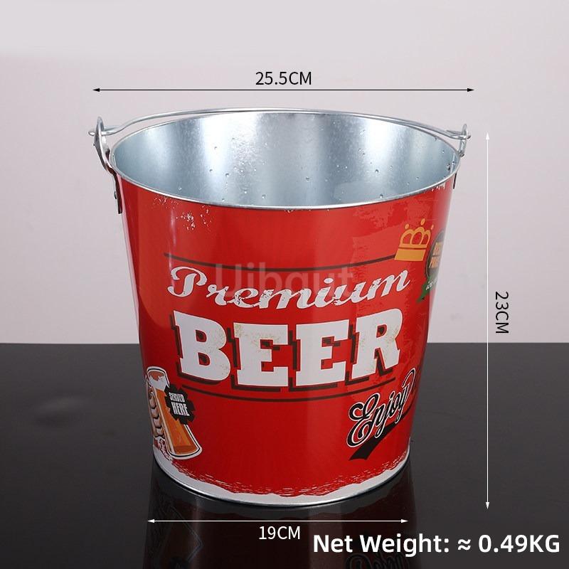 Internet Celebrity Retro Beer Beverage Ice Bucket High Aesthetic Home Handheld Tin Ice Bucket Camping Bar KTV Tonneau En Bois