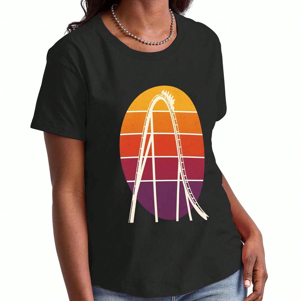 Retro Roller Coaster Wounisex's Cotton T Shirt, Premium Cotton Graphic,Durable,Casual Fashion. Ride The Thrill With Retro Style, Perfect For Theme Par