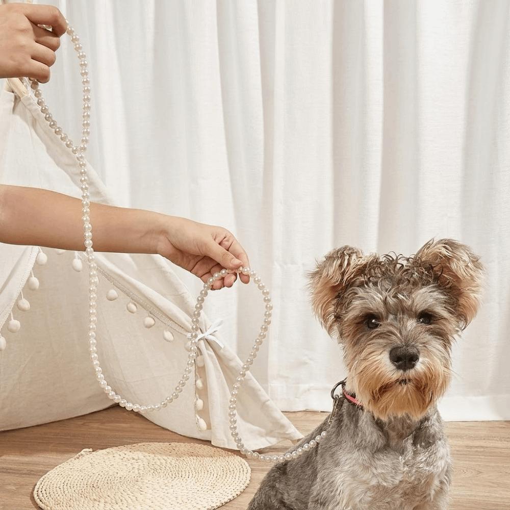 Artificial Pearl Dog Lead Leash Anti-Escape Dog Walking Lead Pet Traction Rope for Dogs Cats