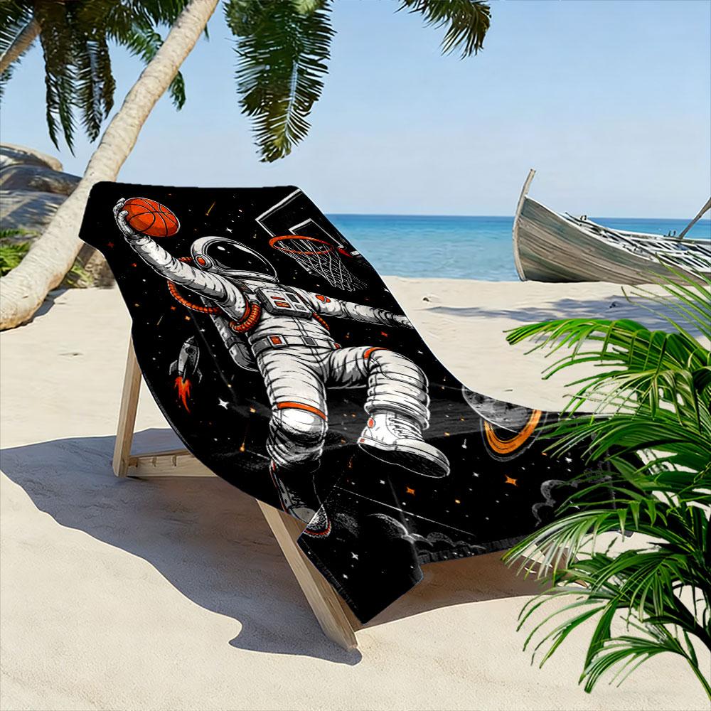 Galactic dunking astronaut. Print beach towel, quick drying, suitable for travel, outdoor sports, jogging, the beach and swimming, gift
