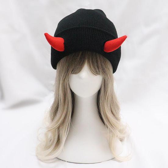 Вязаная шапка-бини с рогами дьявола, зимняя шапка-череп для мужчин и женщин с рогами для катания на лыжах в холодную погоду, теплая вязаная шапка ручной работы с рогами демона