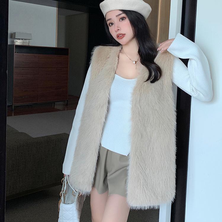 Осенне-зимняя женская роскошная меховая безрукавка из искусственного меха, женская рождественская куртка без рукавов из искусственного меха лисы