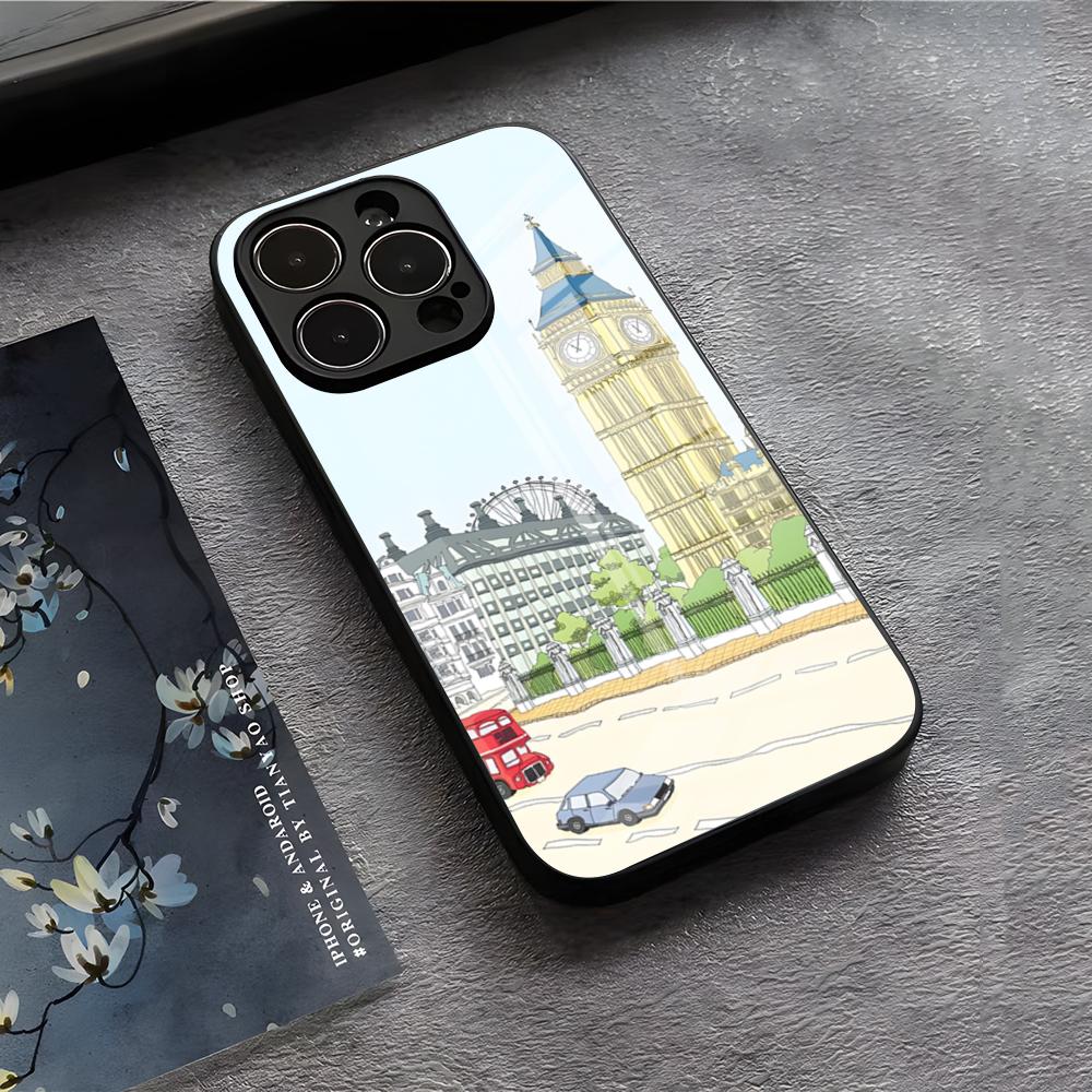 London Big Ben Phone Case For IPhone 17 Air 16 E Pro Max 15 14 13 Mini 12 Pro 11 Max Plus Black Glass Cover