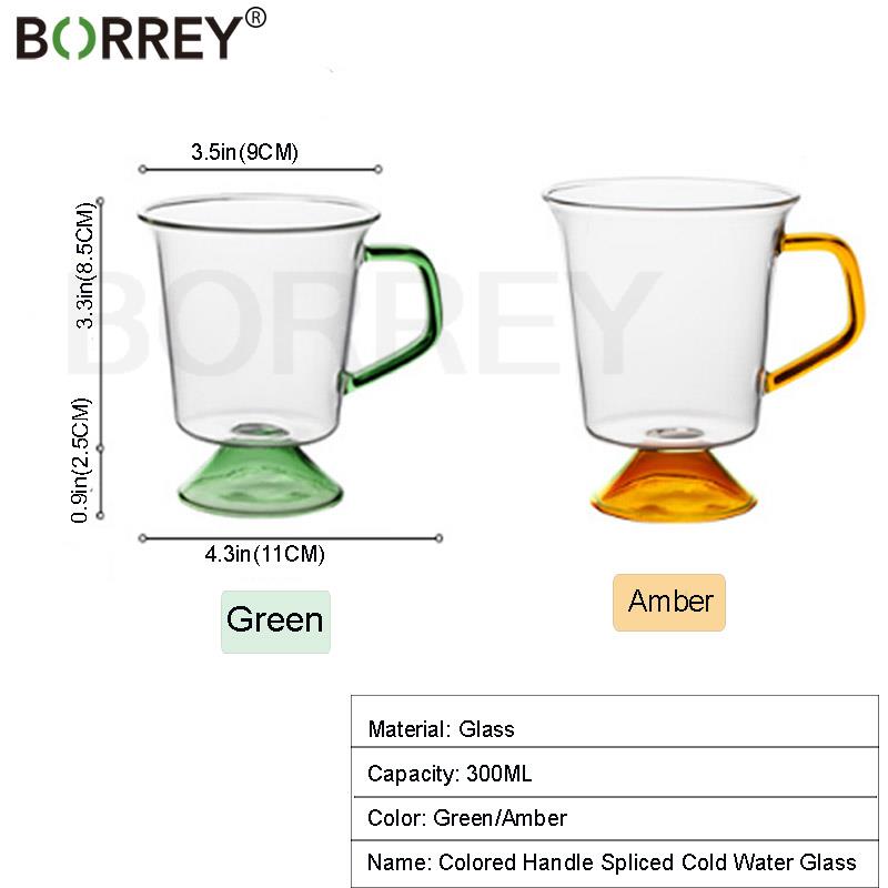 Кофейная кружка BORREY, зеленая стеклянная чашка, чашки для чая с молоком, кружка из янтарного стекла, офисная посуда для напитков, стеклянная чашка для воды, пива, коктейля, 300 мл