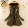 Fall/Winter Women's Plus Size Thickened Standard-Fit Long-Sleeve Hooded Shearling-Lined Cotton Jacket