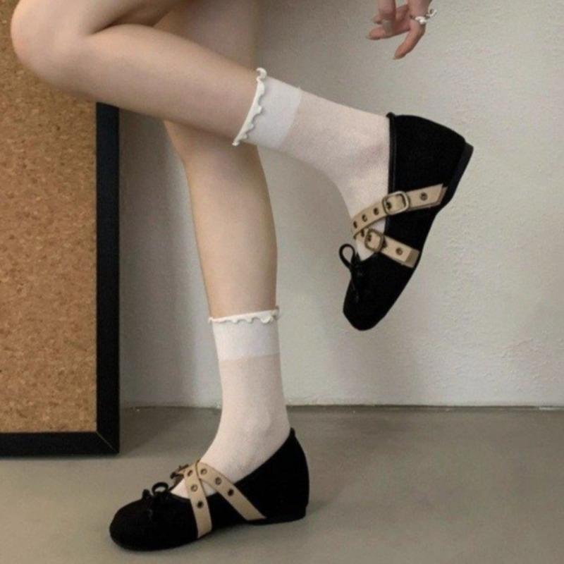 Fashion Inside Heightened Single Shoes Women's Fashion Round Toe Light Mouth Colorblock Rivet Metal Buckle Soft Sole Flat Shoes