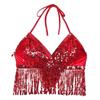 Shiny Performance Top Tassel Halter Bra Charming Dance Wear  Festivals