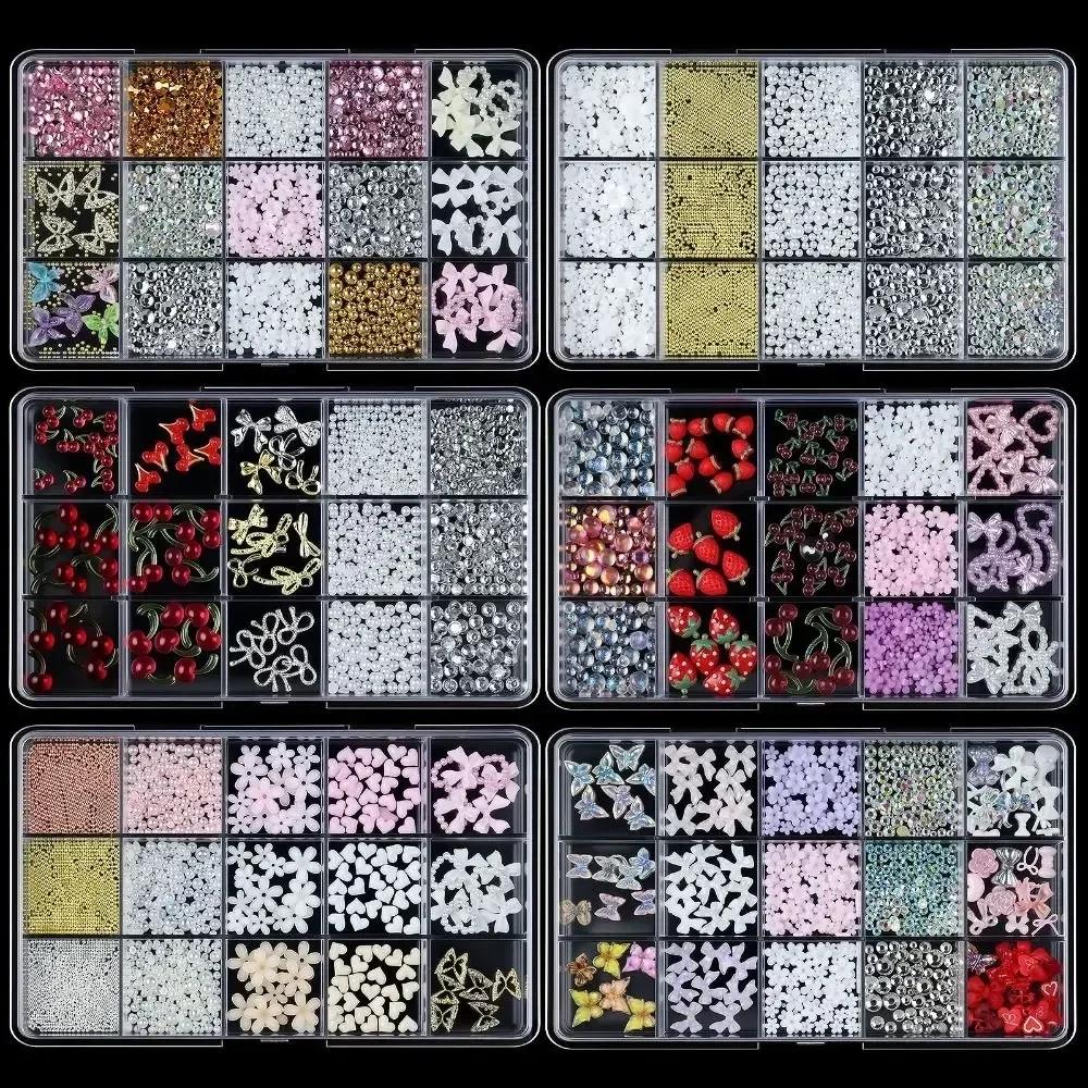 Hot New 3D Nail Art Decoration Kit with Resin Bows, Flat Back Pearls, and Assorted Shapes – Unscented DIY Craft Embellishments