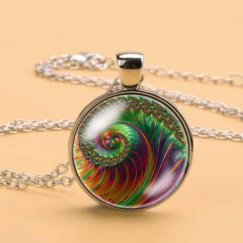 Ожерелье со спиралью Фибоначчи и фрактальной сакральной геометрией, ювелирные изделия со спиралью Фибоначчи и фрактальной сакральной геометрией, кулон со спиралью Фибоначчи и фракталом