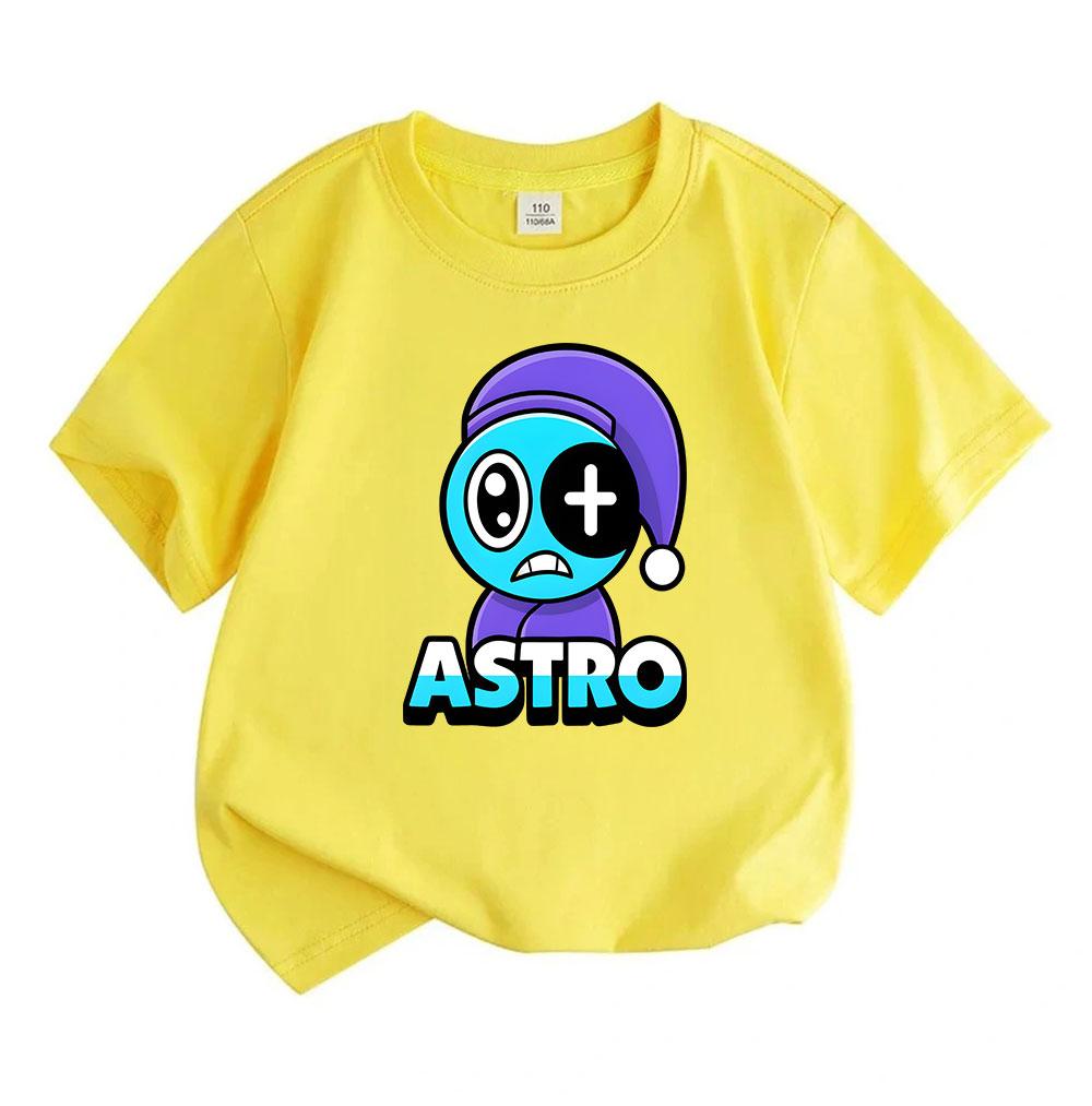 Kids Boys Girls 100% Cotton Crew Neck Short Sleeve T-Shirt, Cute Blue Cartoon Character Print Casual Soft Breathable Tees for Daily Wear and Outdoor A