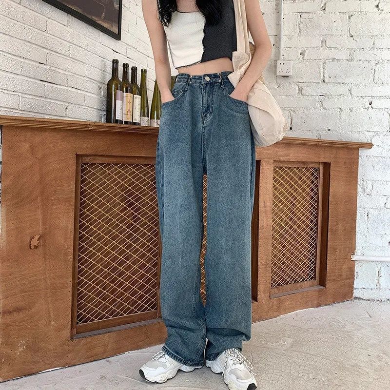 Широкие джинсы, женские брюки с высокой талией, свободные прямые брюки, новинка 2022 года, весна-осень-зима, рисовый белый цвет, большой размер, драпировка
