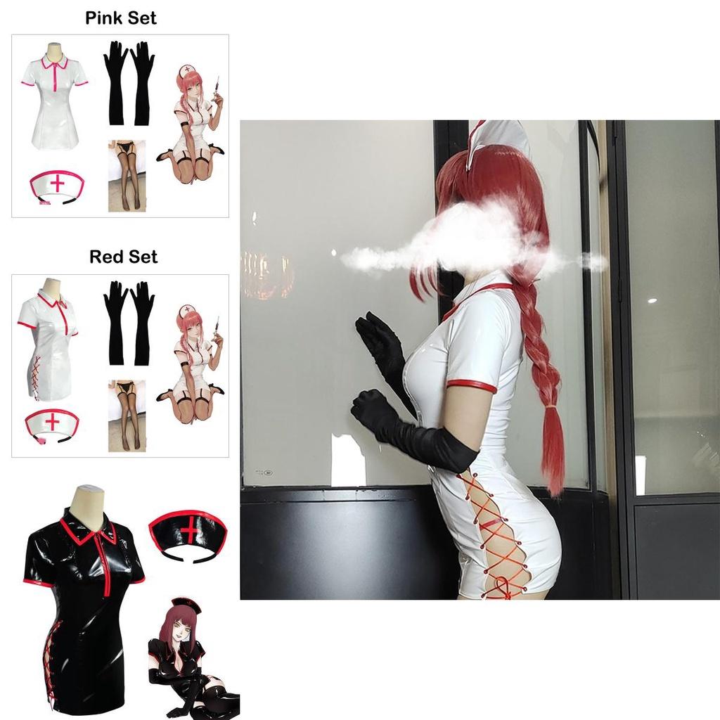 Chainsaw Man Makima Nurse Uniform Cosplay Costume Set With Headband And Stockings