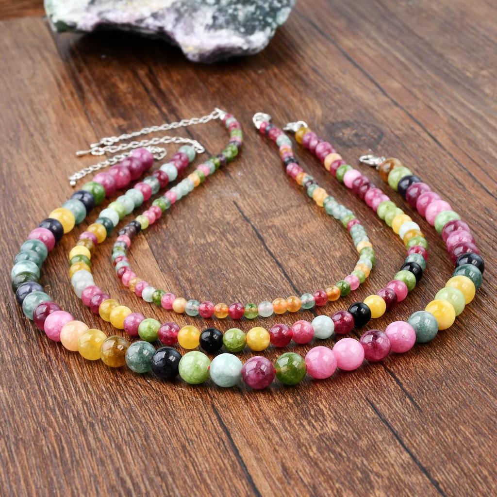 Retro Colorful Tourmaline Beaded Necklace for Women - Versatile High-End Vintage Choker