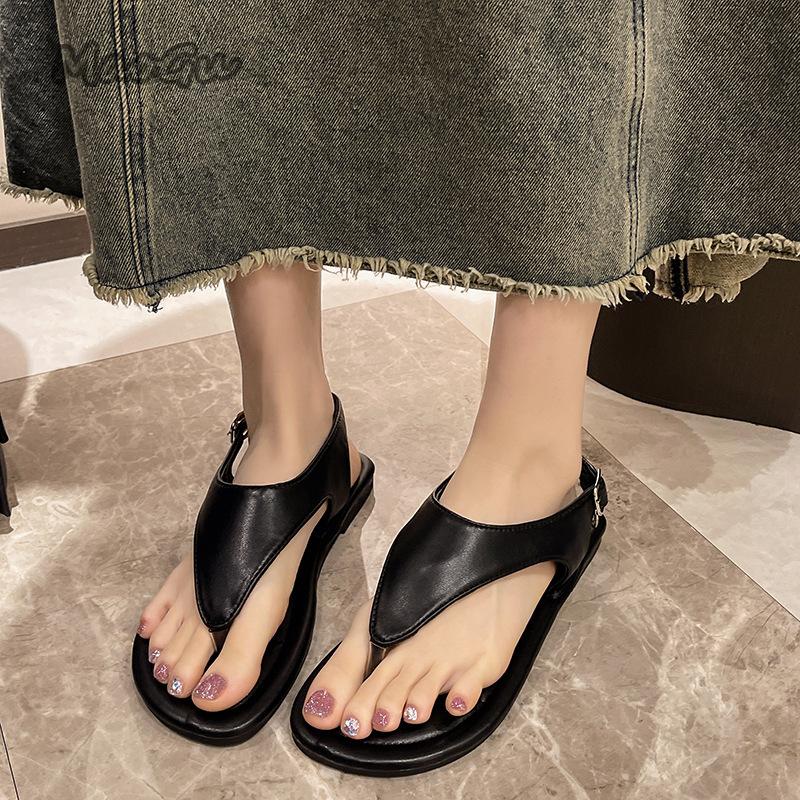 Fashion Women's Flat Sandals Summer Fashion Outwear Slip-On PU Leather Roman Style Shoes Comfortable Flats Sandalias De Mujer Size 35 40