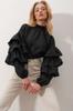 Women's Blouse New Season Fashion Black Turtleneck Sleeves Flounce Woven Blouse