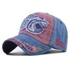 5 Colors Embroidered Shark Color Block Vintage Washed Cotton Baseball Cap Men Women Outdoor