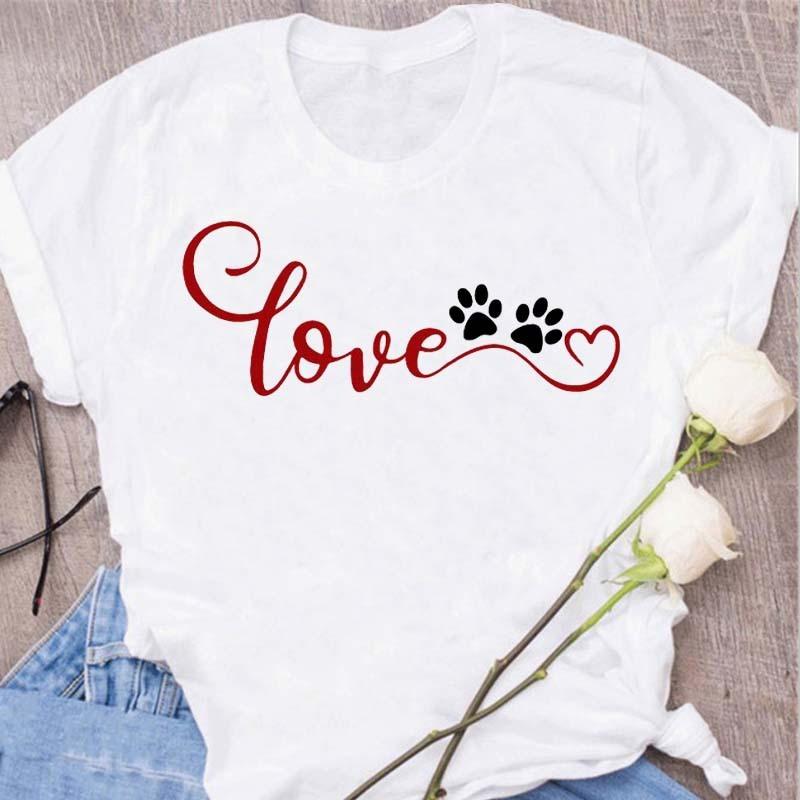 Womens Black Dog Claw Printed Tshirt Leopard Love Printed Christmas Reindeer Design Short Sleeve Casual Holiday Tshirt
