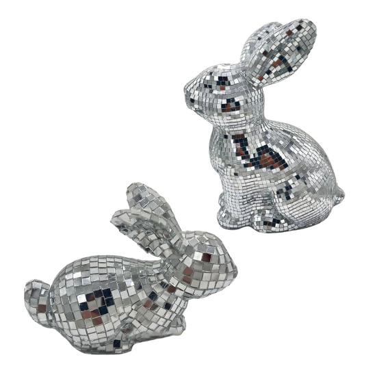 Mirror Disco Ball Rabbit Ball Sitting Easter Wedding Party Bunny Figurine Figurine Mirror Home Office Desktop