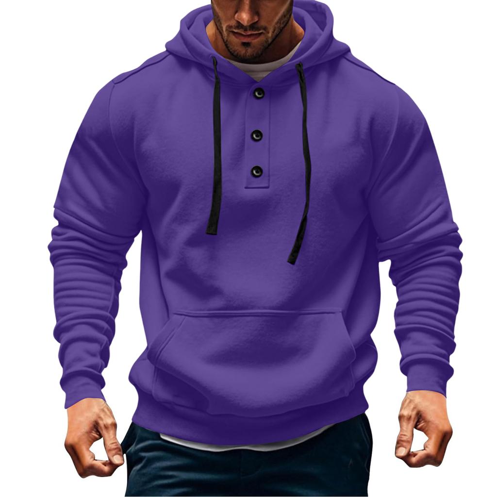 Mens  Hoodies Vintage Casual Quarter Button Up Hooded Workout Sweatshirts Fall Winter Pullover Hoody