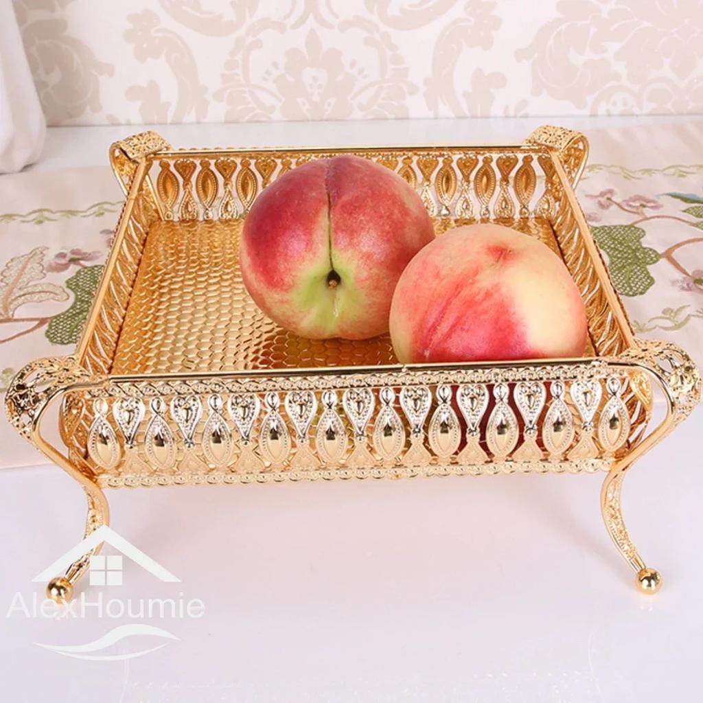 Retro Style Gold Serving Tray Fruit Snack Dessert Candy Storage Plates Dish Stand for Home Bar Party Coffee Wedding Decoration