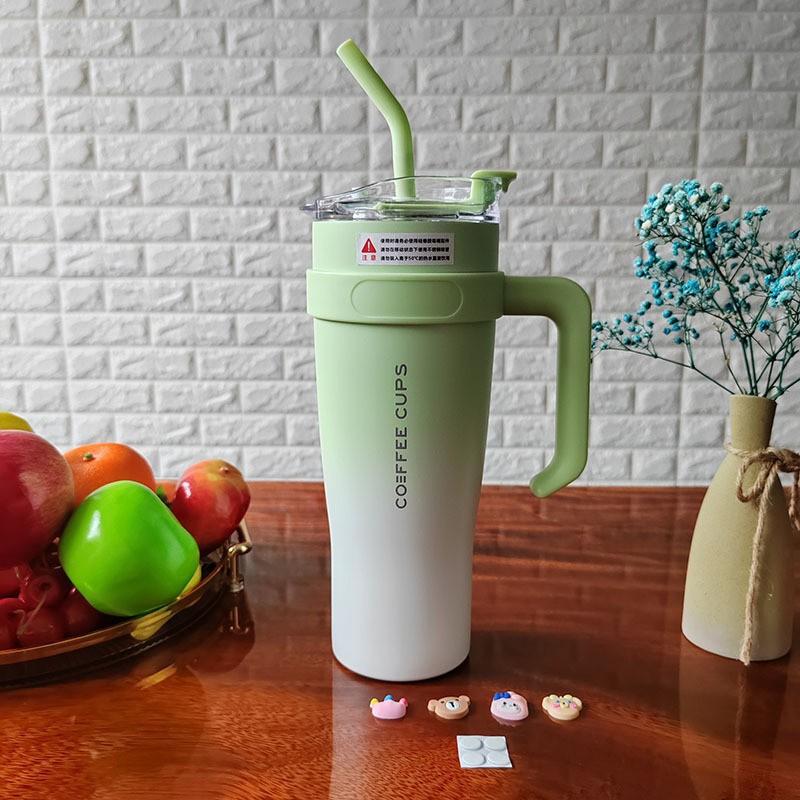 40 унций/1200 мл большой емкости термос из нержавеющей стали кружка с трубочкой для кофе и чая термокружка для путешествий в машине с ручкой
