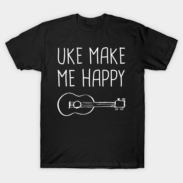 Asian Size Men Black Print T-shirt Uke Make Me Happy | Ukulele No-Cut Heat Transfer Print Cotton Tshirt