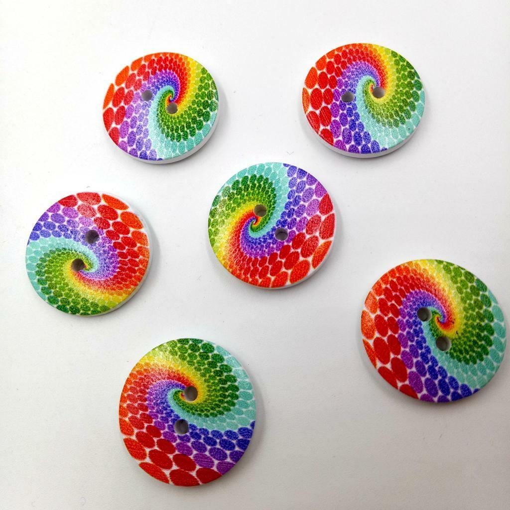 DIY Decor Flatback 50pcs 2-hole Rainbow Buttons Circular Wooden Buttons Sewing
