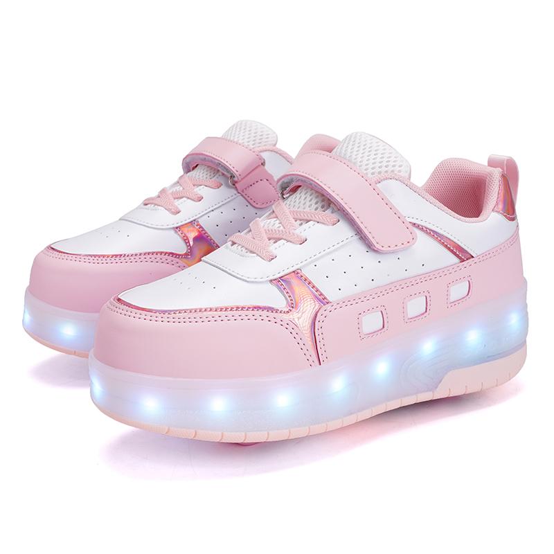 TUINANLE 2 Wheel Roller Shoes Boys and Girls Walking Shoes Can Walk, Slide and Shrink Flashing Lights for Primary School Students