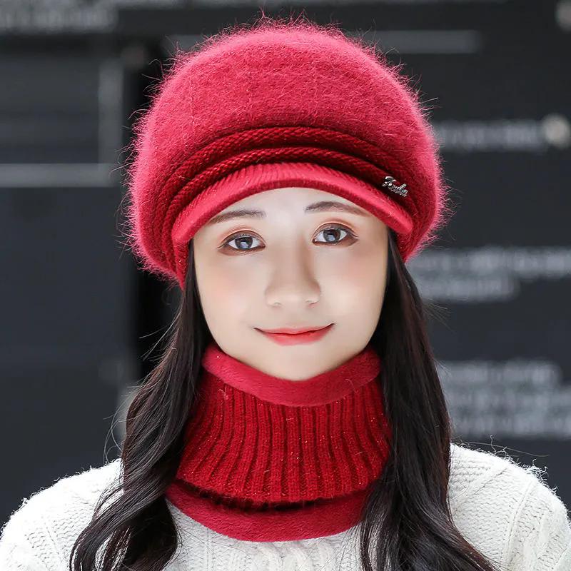 WTEMPO Офисные леди Уличные поездки Защита от холода Ветрозащитный Вязаный шапка-шарф Комплект Женские однотонные Теплые зимние шапки