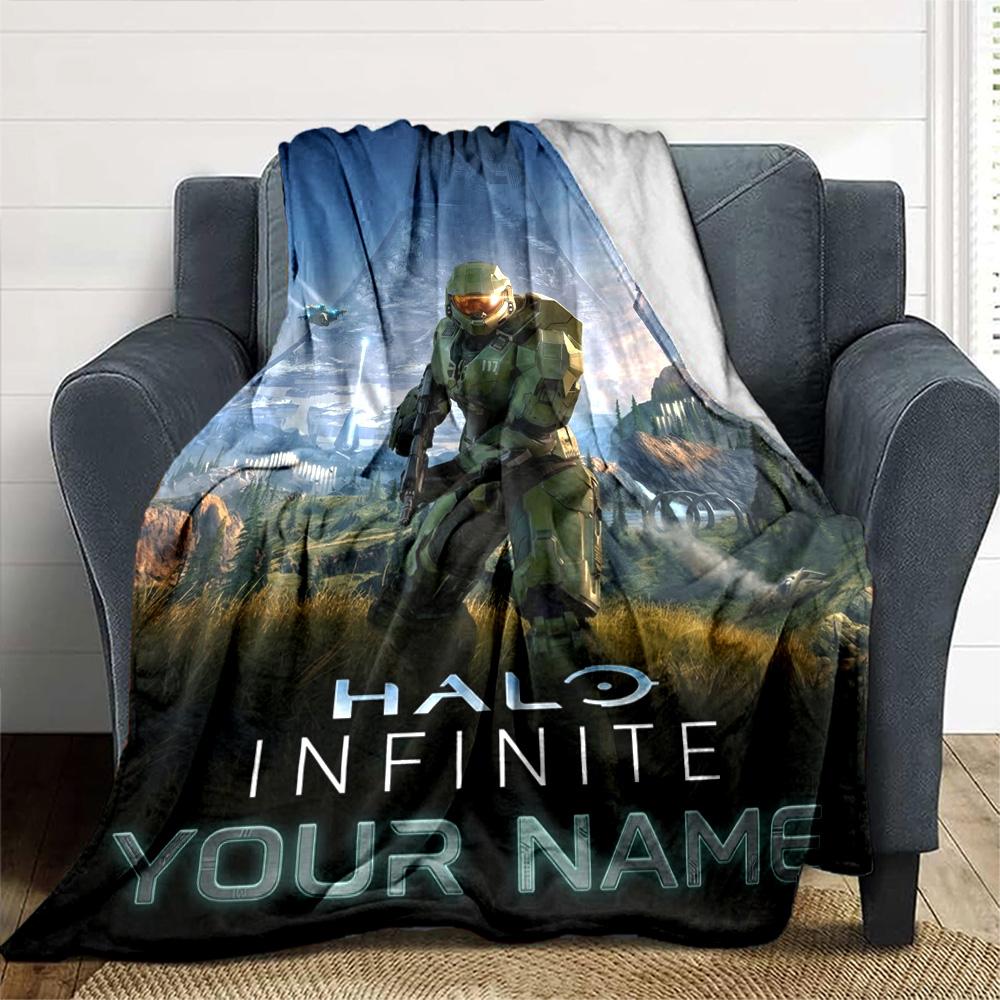 Name Custom Halo Print Flannel Blanket High Quality Warm Comfortable Cover for All Seasons Perfect for Gifts Home Decor