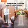 VEVOR Acrylic Podium, 119 cm Tall, Clear Acrylic Podium Stand with Wide Reading Surface & Storage Shelf