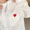 Love Embroidery Bow Long-sleeved White Shirt Female 2024 New Loose