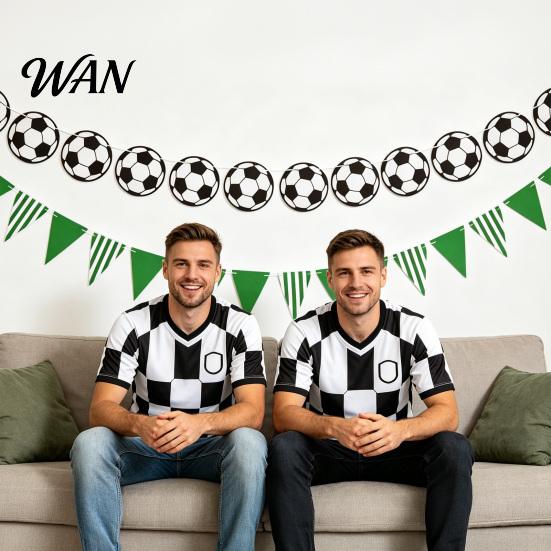 Durable Cardboard Banner Soccer Party Pennant Triangle Flags Balls Garland Sports Theme Reusable Football Hanging Paper Bunting for Fans Home Supplies