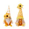 Adorable Yellow Checkered Gnome Figurine For Thanksgiving With Autumn Leaves And Sunflower Accents