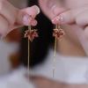 Французские винтажные серьги с кристаллами и цирконием, красные серьги с кленовым листом для женщин, темпераментные серьги с кисточками со стразами, вечерние ювелирные изделия, бижутерия, подарок