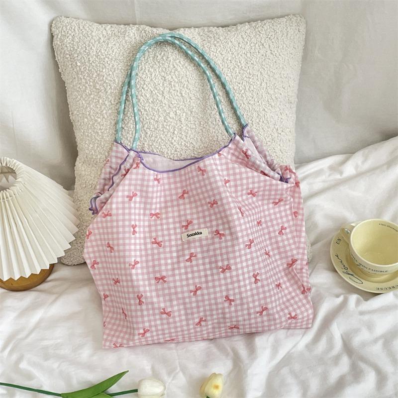 3 Summer Large-capacity Shoulder Bag, Drawstring Shopping Bag, Fresh Bow Tote Bag, Underarm Bag.