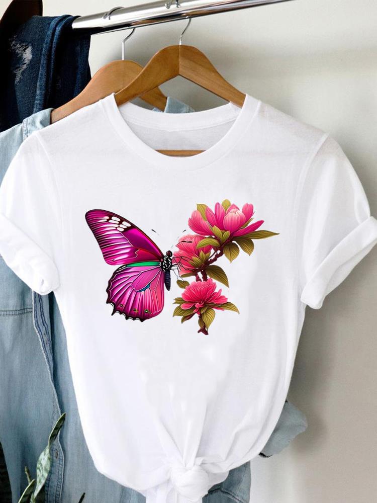 (Asian Size) Women Tee Top Valentine Flower Truck Short Sleeve Fashion Print Lady Clothing Casual  Tshirt Female Graphic T-shirts