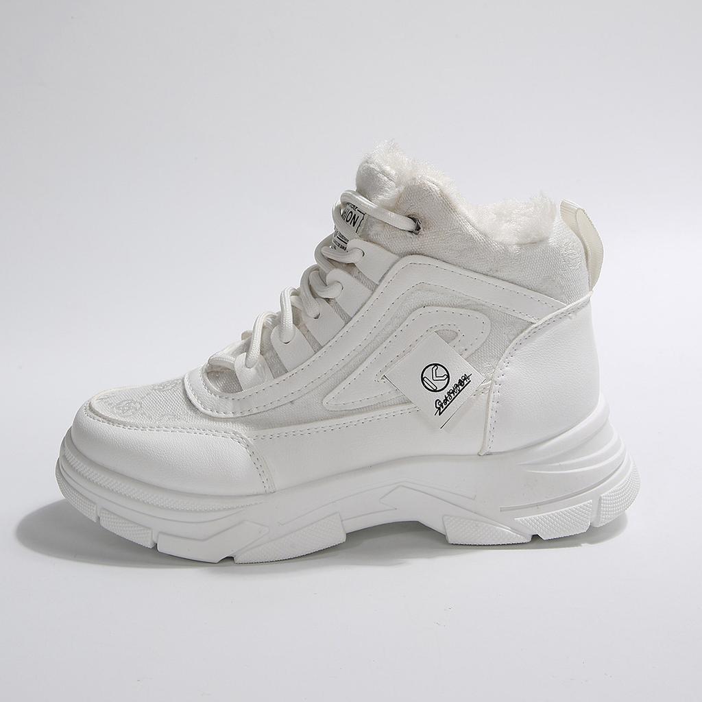 Осень и зима Корейская версия бархатных кожаных сноубутсов средней высоты женские цветные на толстой подошве на шнуровке бархатные спортивные хлопковые ботинки