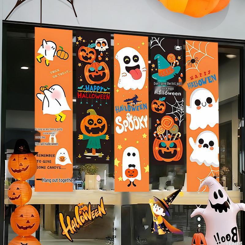 Halloween Outdoor Decorations: Hanging Cloth with Pumpkin Lantern Prop and Banner for Spooky Atmosphere