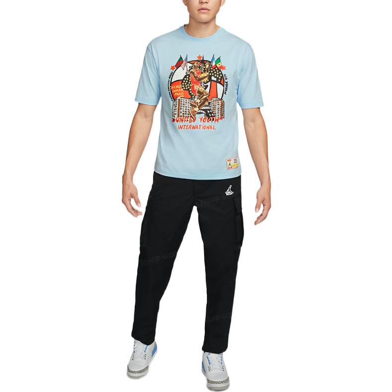 Jordan X Maison Chateau Rouge Ретро Баскетбольный персонаж Футболка с короткими рукавами и принтом Мужские топы Бирюзово-Синий DO4091-447