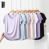 Ladies' Loose Fit Modal T-Shirt Summer V Neck Short Sleeve Solid Color Tee Top for Womens