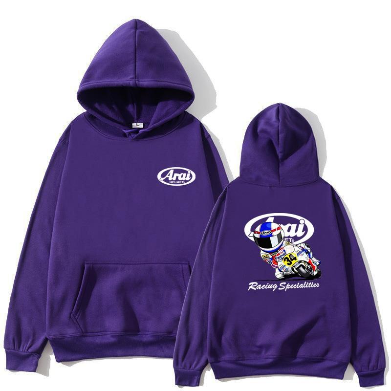 Mens Hooded Sweatshirt With Motorcycle Print - Loose Fit Cotton Blend Pullover Fall Casual Wear